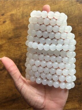 12PCS White Solid Glass Beaded Bracelets
